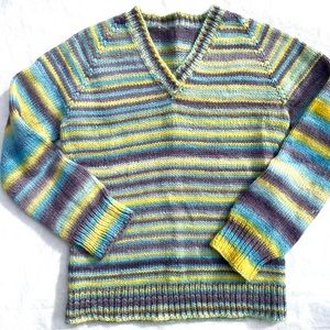 Vintage handmade v-neck sweater stripes pastels One of a Kind S/M